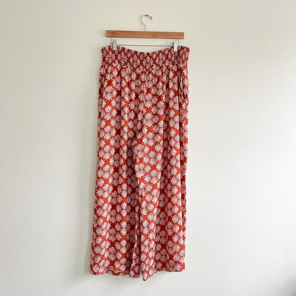 Anthropologie Maeve Printed Wide Leg Pull On Sea Shell Red Orange Pants, Large - Picture 4 of 13